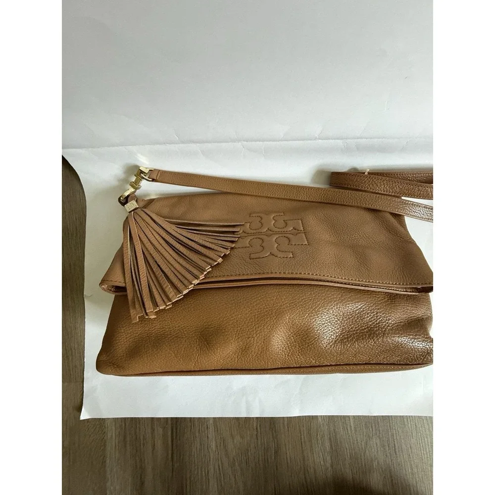 Beautiful Tory Burch Thea Fold-Over Crossbody in Tan Soft Pebbled Leather